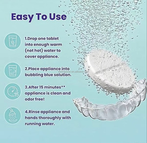 Comprimés nettoyants écologiques pour prothèses dentaires, sans résidus, éliminent la <span class=keywords><strong>décoloration</strong></span>, adaptés aux prothèses complètes et partielles, et aux appareils orthodontiques. - Product Image 5