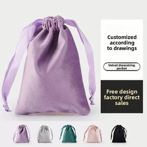 Pochette en velours haut de gamme pour bijoux, sac en velours de soie à cordon, sac porte-bonheur, sac en tissu décoratif anti-poussière pour cadeaux, fabriqué en Chine - Product Image 3