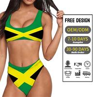 Ensemble de maillot de bain bikini sexy pour femme, imprimé drapeau jamaïcain, col rond, taille haute, coupe échancrée