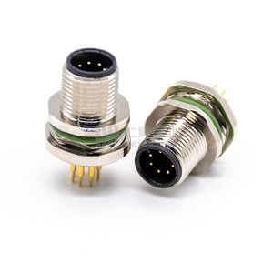 Carcasa de metal niquelado de latón, de 7 pines contactos dorados, montaje en PCB, conector de montaje en panel M12 - Product Image 1