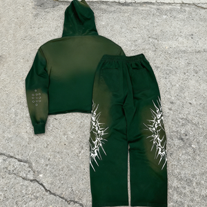 Özel Logo Streetwear Zip-up Hoodies ve Sweatpants 2 parça ağır Dtg baskı güneş soluk Hoodie seti - Product Image 4