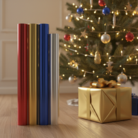 Papier d'emballage de Noël en feuille métallique imperméable recyclable brillant or/argent/rouge/vert, emballage cadeau de luxe pour les fêtes A4