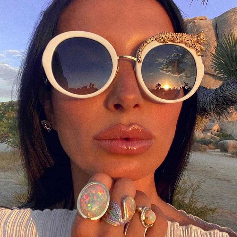 2024 Leopard Head Diamond New Fashion Round Sunglasses
