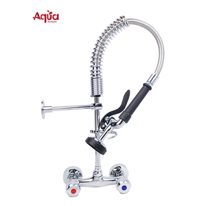 Commercial Kitchen Faucet Wall <b>Mount</b> with Pre-Rinse Sprayer,26" Height Kitchen Sink Faucet with Pull Down <b>Spray</b> - Product Image 1