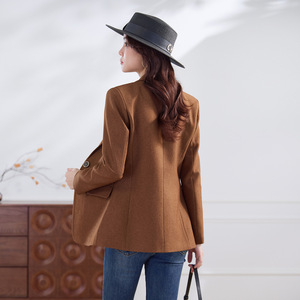 Women's Blazer Dark Brown Wool Slim Fit Solid Color Suit Top For Casual Wear - Product Image 4