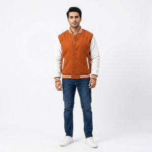 Custom Vintage <b>Baseball</b> Letterman <b>Jacket</b> <b>Men</b> Stand Collar Chenille Patch Embroidery 100% Cotton Breathable Style - Product Image 1