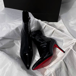 Nouvelles bottines noires, bottines fines à talons fins en cuir verni à bout pointu, bottines sexy et matures à talons hauts à semelle rouge - Product Image 4