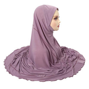 Écharpe musulmane en gaze de couleur unie tricotée Hijab instantané Turban ArabBig Size Luxury Instant Bawal Hijab - Product Image 2
