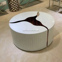 Glam meubles noir blanc miroir table basse fissurée en 3 pièces avec fissure dorée 2022 nouveau
