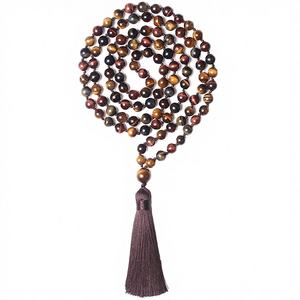 Collier de 108 perles Mala en Agate Vintage 8mm, Pierre Naturelle, pour Prière, Yoga, Méditation, Nœuds Faits Main, avec Pompon, Cadeau - Product Image 4