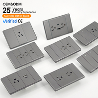 Prise murale américaine OEM ODM standard US, grise, mince, 2 gangues, 10A 15A 16A 127V 250V, en PC ignifuge, pour cuisine moderne