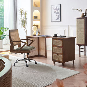 Chaise <span class=keywords><strong>de</strong></span> bureau moderne <span class=keywords><strong>de</strong></span> style mi-siècle en bois massif et rotin, réglable en hauteur, pivotante, avec accoudoirs, pour le travail à domicile ou l'étude - Product Image 2