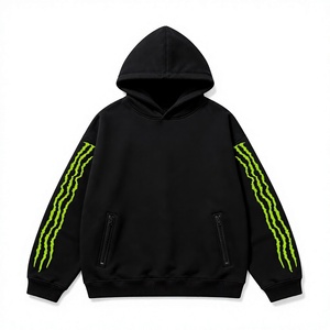 Sweat-shirt à capuche surdimensionné en polaire avec poches zippées et imprimé néon sur les manches - Product Image 1