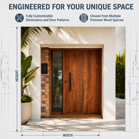 Porte d'entrée de sécurité pivotante moderne en bois massif vitrée, à vitraux divisés manuels, design antique Mun, pour cour de maison de luxe