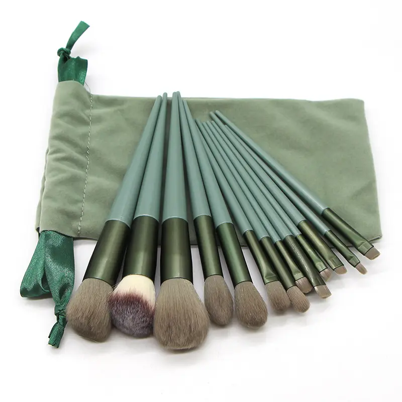 Fashion 13pcs Matcha Green Makeup Brushes Set With Bag Blending Powder Eye Face Brush Makeup Tool Kit