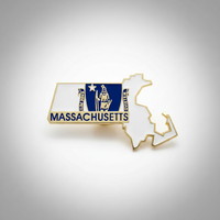 GREPAS GIFTS Épinglette de revers plaquée or en forme de drapeau de l'État du Massachusetts, 1,25 pouce