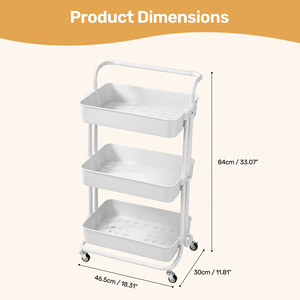 3-Tier Rolling <b>Storage</b> Cart with Wheels <b>White</b> Metal Utility Cart Organizer for Kitchen Bathroom Living Room - Product Image 5