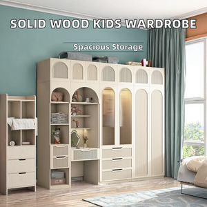 <span class=keywords><strong>Armoire</strong></span> Moderne pour Enfants en Bois Massif Écologique, Penderie Autoportante Grande Capacité pour Chambre Compacte, Meuble de Rangement Personnalisé - Product Image 2