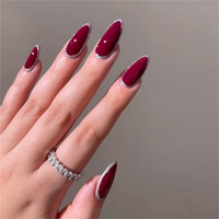 24 faux ongles courts rouge cerise pailletés à presser, luxe léger et chic, amovibles, couvrance totale, pour femmes, kit de manucure