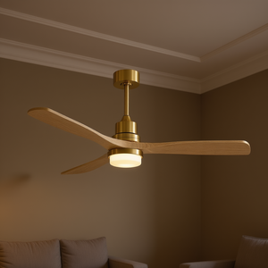 Ventilatore da soffitto a LED da 52 pollici color oro per interni con luce dimmerabile, 3 pale in legno, motore DC e telecomando per soggiorno - Product Image 2