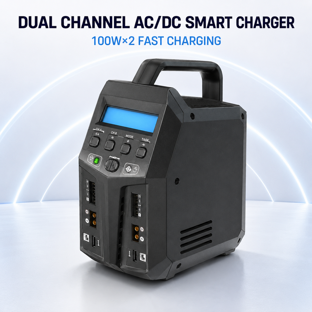 Dual Channel Smart Balance Charger 12A for 1-6S LiPo/LiHV Drone Battery with Handle for Field Carry