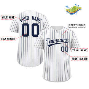 Custom White Navy Stripe Fashion Authentic <b>Baseball</b> Jersey - Product Image 2