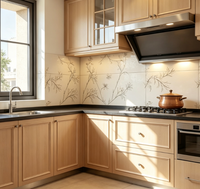 Armoires de cuisine shaker en bois clair sur mesure avec plan de travail noir pour la rénovation de cuisine résidentielle moderne