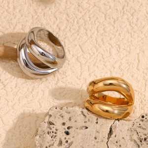 Stainless Steel Double Layer Twisted Band <b>Ring</b> Minimalist Irregular Stackable <b>Statement</b> Finger <b>Ring</b> For Women Jewelry - Product Image 6