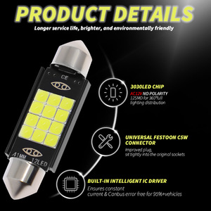 Ampoule LED Festoon 12V 41mm blanche pour éclairage intérieur de voiture, C5W C10W, pour plaque d'immatriculation, lecture, lampe de cabine - Product Image 4
