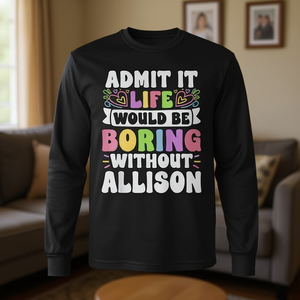 T-shirt à manches longues personnalisé avec nom Allison, chemise familiale avec prénom personnalisé, col rond unisexe pour adulte, impression numérique - Product Image 3