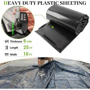 Bâche plastique 6 mil 10 pi x 25 pi, polyéthylène noir robuste, imperméable, barrière anti-mauvaises herbes, protection UV - Product Image 2