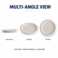 Assiette Ronde en Bagasse Compostable Écologique de 7 Pouces, Biodégradable, Résistante à l'Eau, Assiette Jetable pour Traiteur et Fêtes