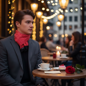 Double Sided Red Traditional <b>Scarf</b> with White Heart Pattern - Product Image 2