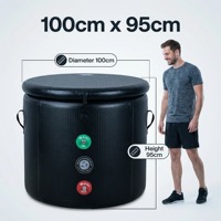 Baignoire à glace gonflable portable en PVC, ronde et pliable, pour usage intérieur et extérieur, avec couvercle et pompe à air