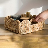 Ensemble de 3 paniers de rangement en jacinthe d'eau, tissés à la main, rectangulaires, à bords festonnés, avec poignées cintrées, pour la décoration intérieure