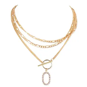2024 New arrival wholesale women trendy gold plated diamond paved IO chain necklaces jewelry fine jewelry necklaces