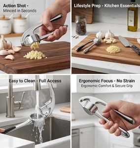 Prensa de Ajo de Aleación de Zinc y Acero Inoxidable, Utensilio de Cocina Premium y Sostenible para Picar Ajo, Frutas y Verduras - Product Image 4