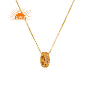 White Topaz Ring Pendant Necklace Supplier Indian Handmade 18k Gold Plated Sterling Silver Necklace Jewelry - Product Image 1