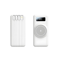 Batterie externe portable 2026 10000mAh ultra-fine Li-po avec câbles 4-en-1 intégrés, charge sans fil 15W, charge ultra-rapide 22.5W, affichage LED magnétique