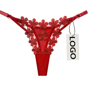 سروال داخلي شفاف نسائي مثير بالزهور الفرنسية ومطرز ملابس داخلية منخفضة الخصر ثونغ جي سترينغ - Product Image 1