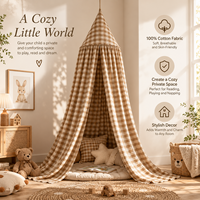 Canopée de lit pour enfants vintage à carreaux vichy, 100% coton, à sommet pointu, décoration suspendue pour chambre d'enfant
