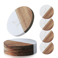 Livraison gratuite aux États-Unis - Ensemble de 4 sous-verres en marbre doré et bois avec support personnalisé pour tapis et coussinets personnalisés - Coffret cadeau