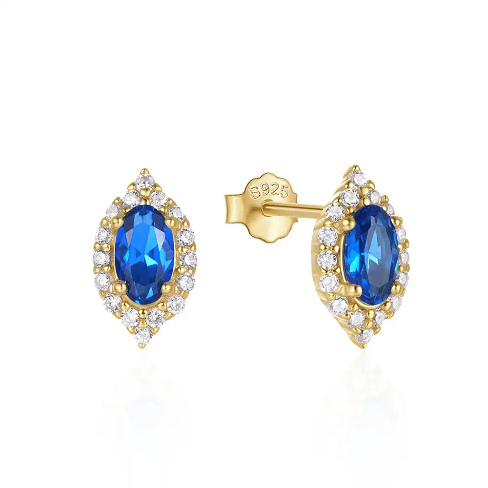 Tendances de luxe 925 bijoux en argent sterling plaqué or 18 carats marquise coupe bleu vert diamant boucles d'oreilles pour les femmes