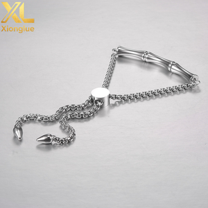 Bracelet jonc ajustable en acier inoxydable plaqué or PVD, motif bambou, chaîne à maillons, bijoux de mode simples - Product Image 5