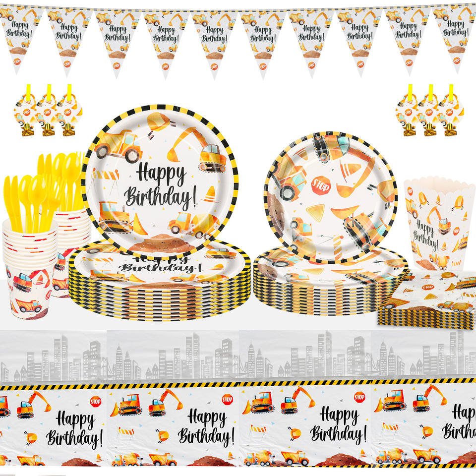 Gradution Banner Sample Cute Excavator Construction Theme Disposable Party Tableware Set ...