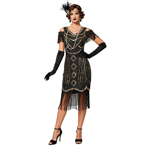 <span class=keywords><strong>Robe</strong></span> <span class=keywords><strong>de</strong></span> soirée à paillettes pour femmes, style vintage, col en V, franges, <span class=keywords><strong>robe</strong></span> <span class=keywords><strong>de</strong></span> <span class=keywords><strong>cocktail</strong></span>, <span class=keywords><strong>longueur</strong></span> genou, polyester - Product Image 2