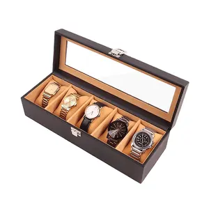 Custom Multiple Leather Watch Box Men Watch Packaging Box With Top Transparent Acrylic