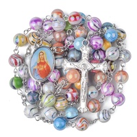 Collier chapelet coeur marie avec pendentif croix catholique colliers de perles acryliques colorés pour enfants bijoux en alliage pour la prière