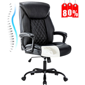 Silla de oficina ergonómica giratoria ejecutiva contemporánea suave de cuero negro completo con base de metal plateado y brazos deslizantes ajustables - Product Image 1