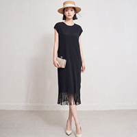 Robe plissée Miyake en gros pour femme, sans manches, ourlet à franges, longueur midi, très extensible, taille unique, boutique